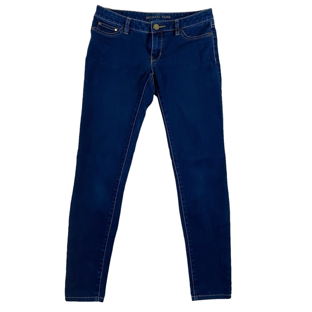 Michael Kors jeans flattering dark blue strechy denim skinny low/medium rise 2
